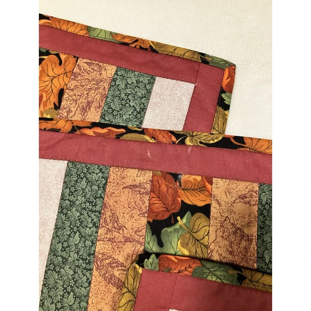 Handmade Quilted Autumn Kitchen Table Runner w /4 Placemats & 2 Centerpieces Set